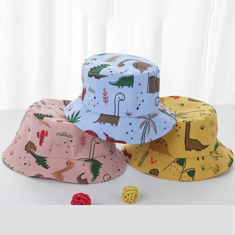 

Cartoon Dinosaur Print Baby Bucket Cap Children Cute Animal Sun Hat Infant Fisherman Hat Summer Toddler Panama Cap