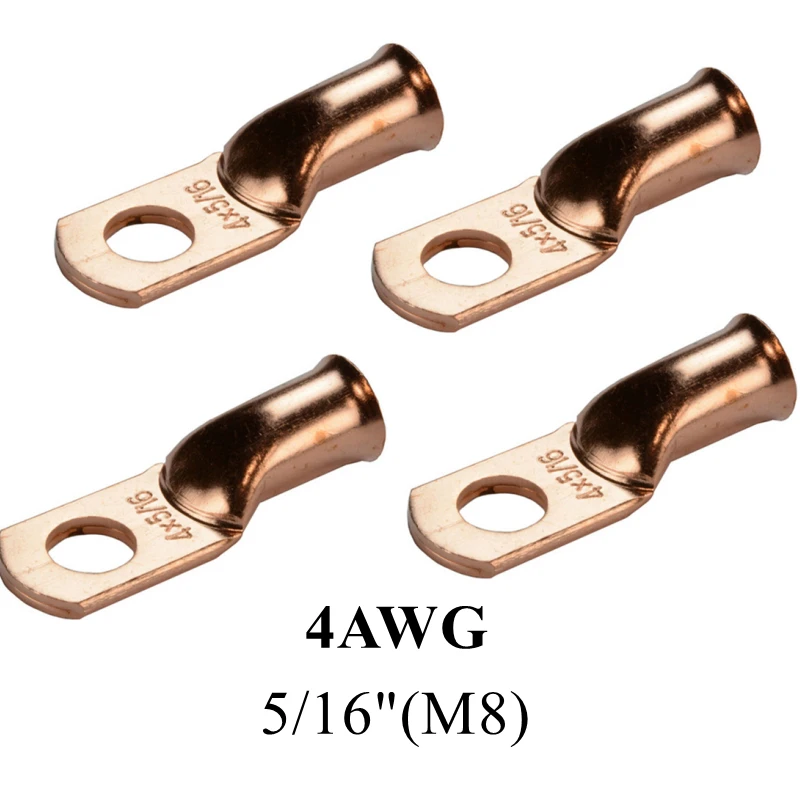 10/25Pcs  4AWG M6/M8/M10/M12  Bare Copper Wire Gauge Battery Lugs Terminal Ring Connector Kit