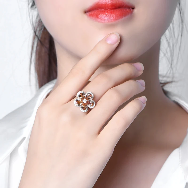 925 Sterling Silver Zultanite Меняющий цвет камень Ring for Women Turkish Diaspore Colorful Flower Lovely Style for Women\'s Gift