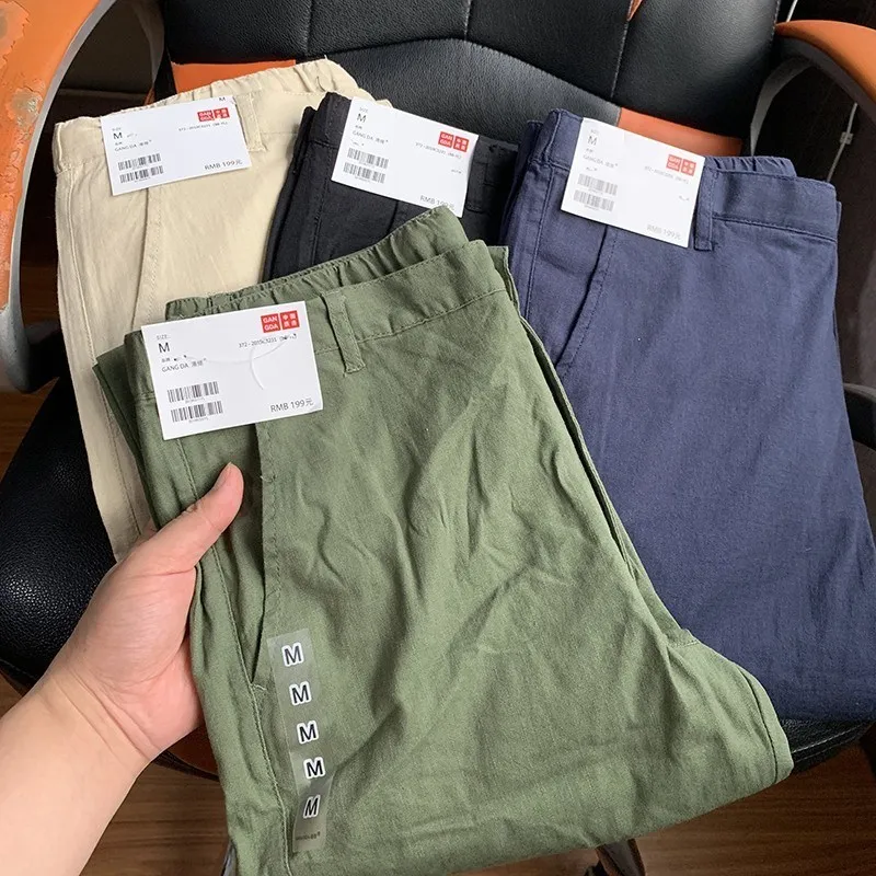 

Summer Thin Cotton Linen Men's Pants Straight Casual Trousers Comfortable Breathable Lightweight Rock Style mid Waist