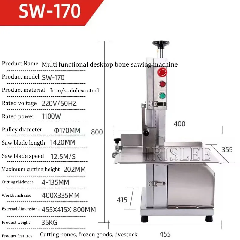 Tagliatrice automatica per ossa Tagliatrice commerciale per segatura di ossa Costole di maiale Trotters di maiale congelate Tagliatrice per bistecche di ossa