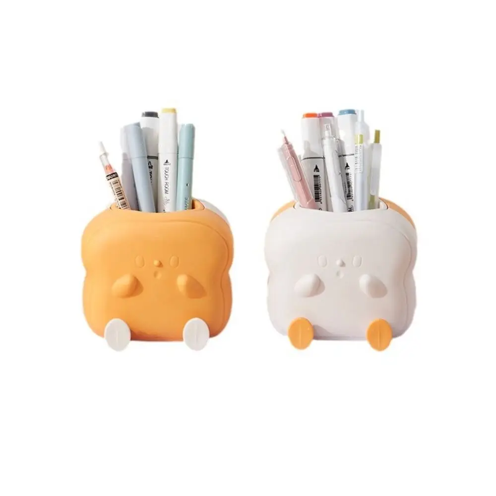 

Durable Cartoon Toast Pen Holder Cute Phone Holder Makeup Brush Holder Space Saving Plastic Desktop Organizer Stationery