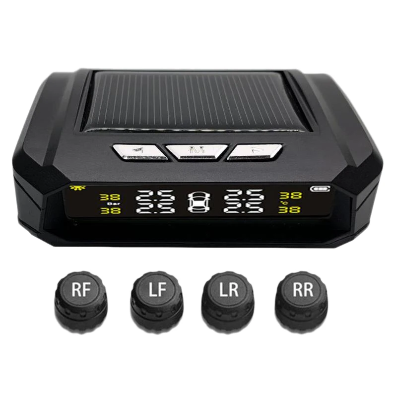 

Solar Wireless TPMS Tire Pressure Monitoring System LCD Display Tyre Temperature Alarm Systems with 4 External Sensors