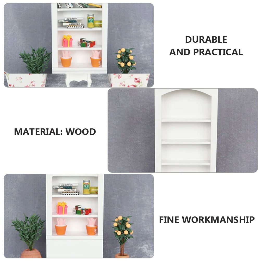 خزانة عرض منزلية صغيرة بيضاء صغيرة ديكور خشبي مصغر خفيفة الوزن للتصوير المنزلي خزانة عرض خشبية صغيرة