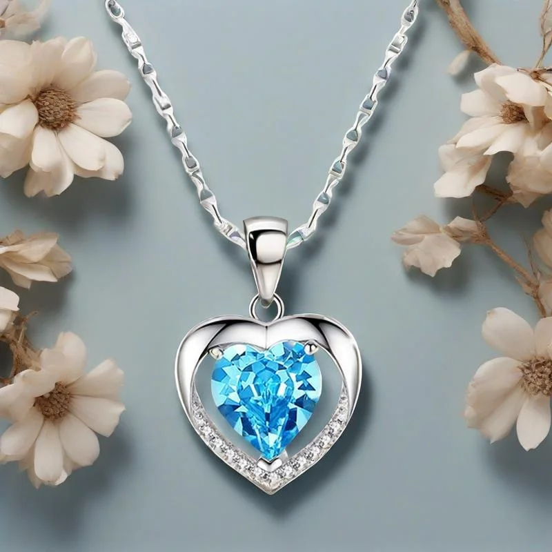 

Романтическое ожерелье из стерлингового серебра 925 пробы с синим сердцем и кристаллами циркона для женщин и девочек, модные ювелирные изделия для свадебной вечеринки, подарок