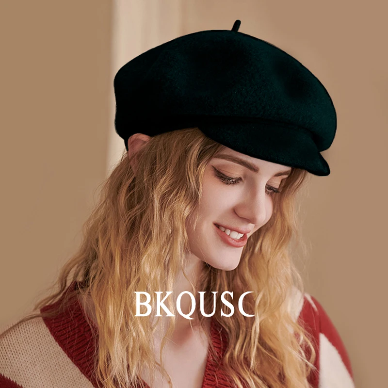 Unisex Wool Beret Cap Solid Color Winter Warm Vintage Pure Wool Black Berets Casual Adjustable Wool Retro Newsboy Hats 55-58cm