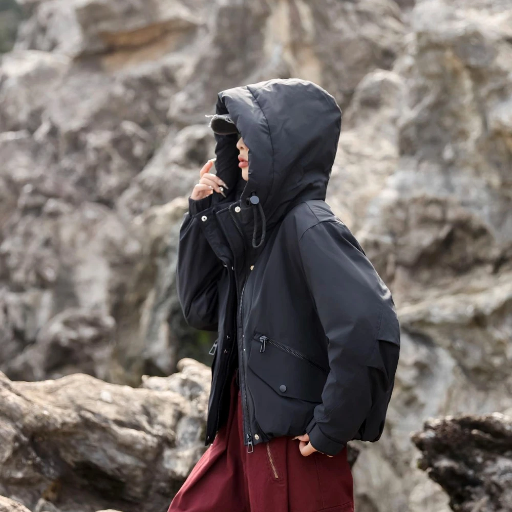 Veste Parke courte à capuche en duvet de canard pour femme, vêtement d'hiver, imperméable, épais, chaud et moelleux, nouvelle collection