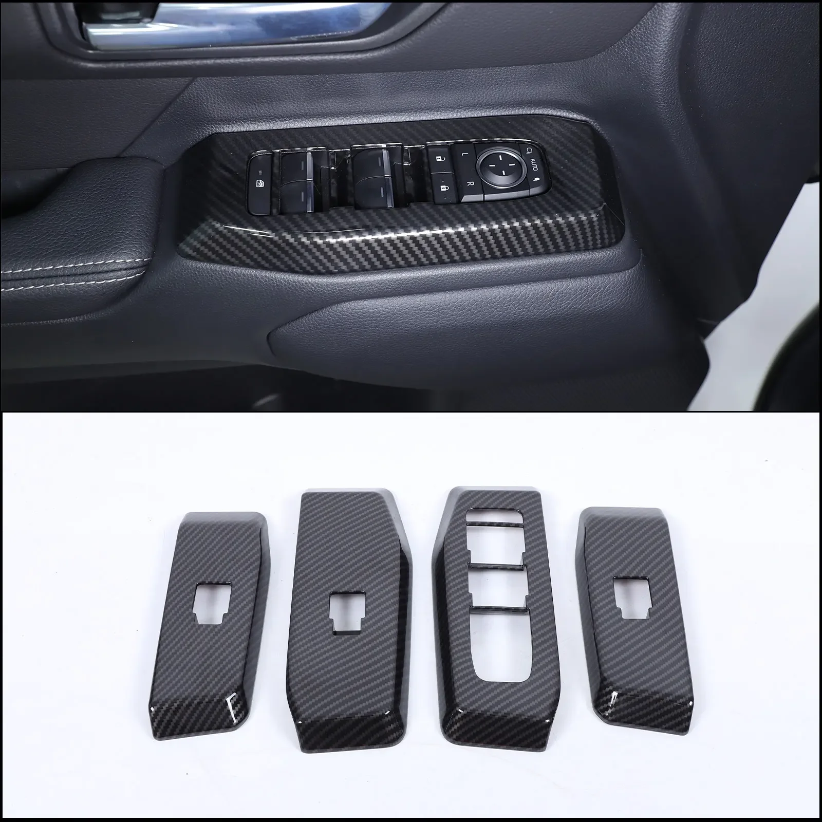 

For Toyota Cruiser Prado 2024+ Car glass lift button decorative frame sticker ABS carbon fiber pattern Auto Accessories 4 Pcs