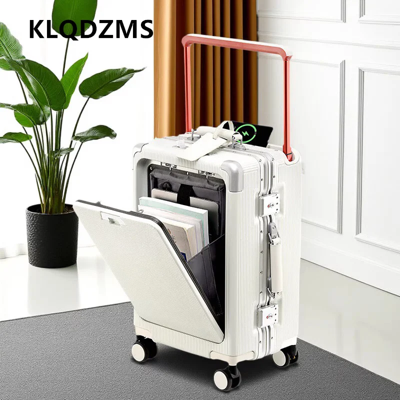 KLQDZMS المقصورة حقيبة الجبهة افتتاح الكمبيوتر المحمول الصعود حالة الألومنيوم الإطار حقيبة تروللي بعجلات 20 "24" 26 بوصة حمل على السفر الأمتعة #3