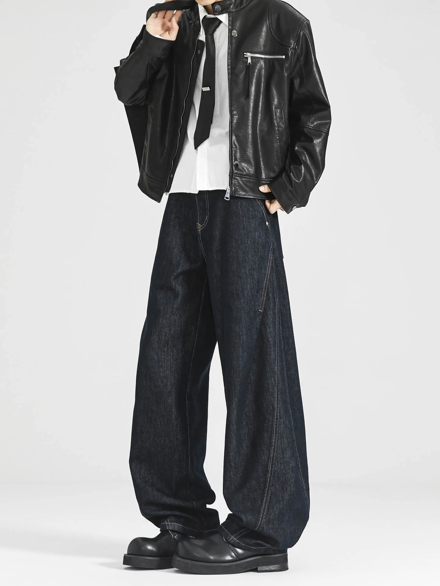 

Deep Blue American High Street Loose Straight Leg Men's Jeans Spring Trendy Brand Waed out Vintage Knife Casual Cotton...