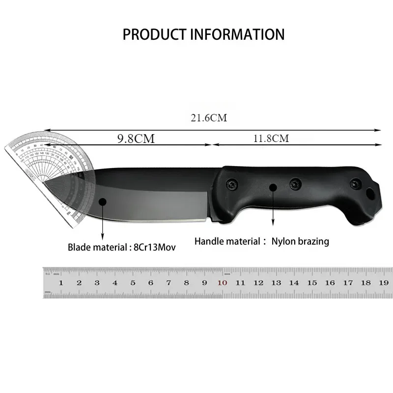 Fixed Blade Knife BK2 8Cr13Mov Blade Nylon Fiber Handle Tactical Hunting Camping Survival Self-defense Portable Utility Knife