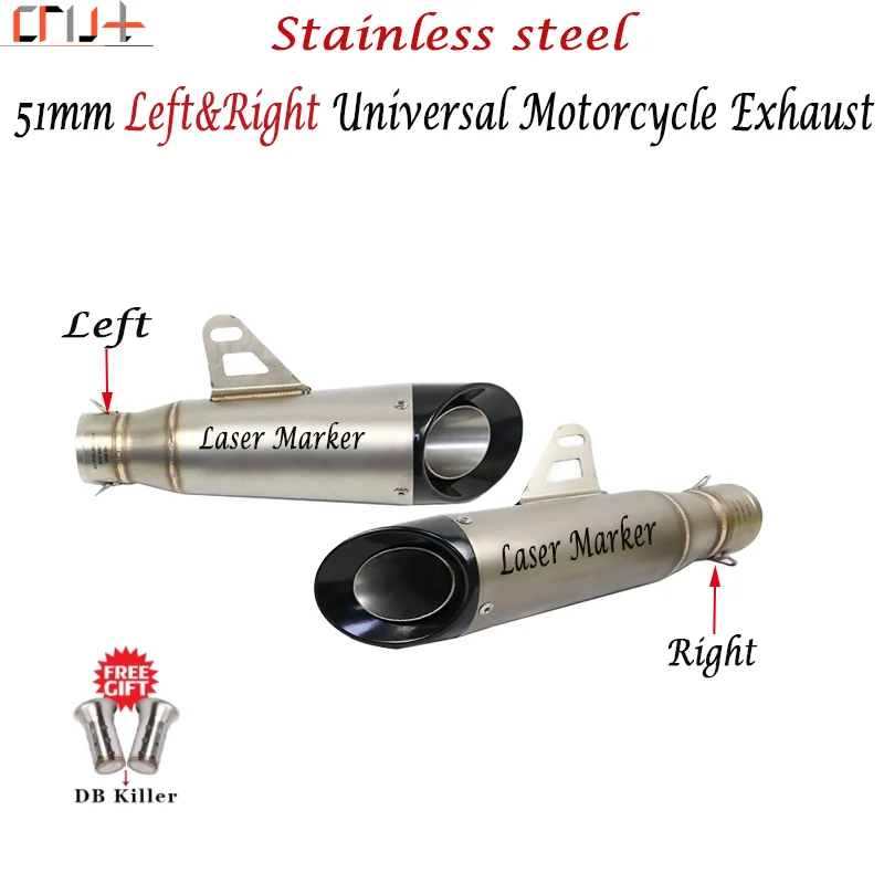 51MM Universal Motorcycle Left Right Exhaust Pipe Scooter Escape Muffler with DB Killer For Z1000 S1000RR CBR650R FZ6 YZF R1 R6