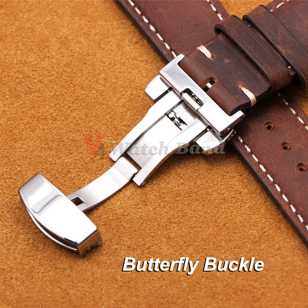 Genuine Calfskin Leather Band for Omega Business Watch Band for Seiko 14/16/18/20/22/24mm Butterfly Buckle Stitching Brown Strap image 6