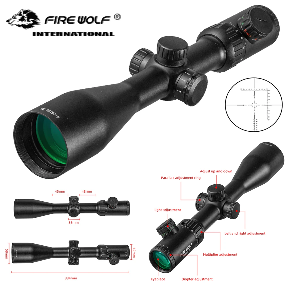 

FIRE WOLF 4-20X50 SF Riflescope Hunting Tactical Optical sight Airsoft accessories Red Dot Illuminated Crosshair For hunting