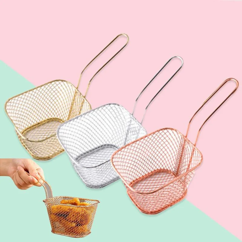 Stainless Steel Chips Square Mesh Frying Basket Stainless Steel French Fry Chips Net Strainer Kitchen Cooking Oil Filter