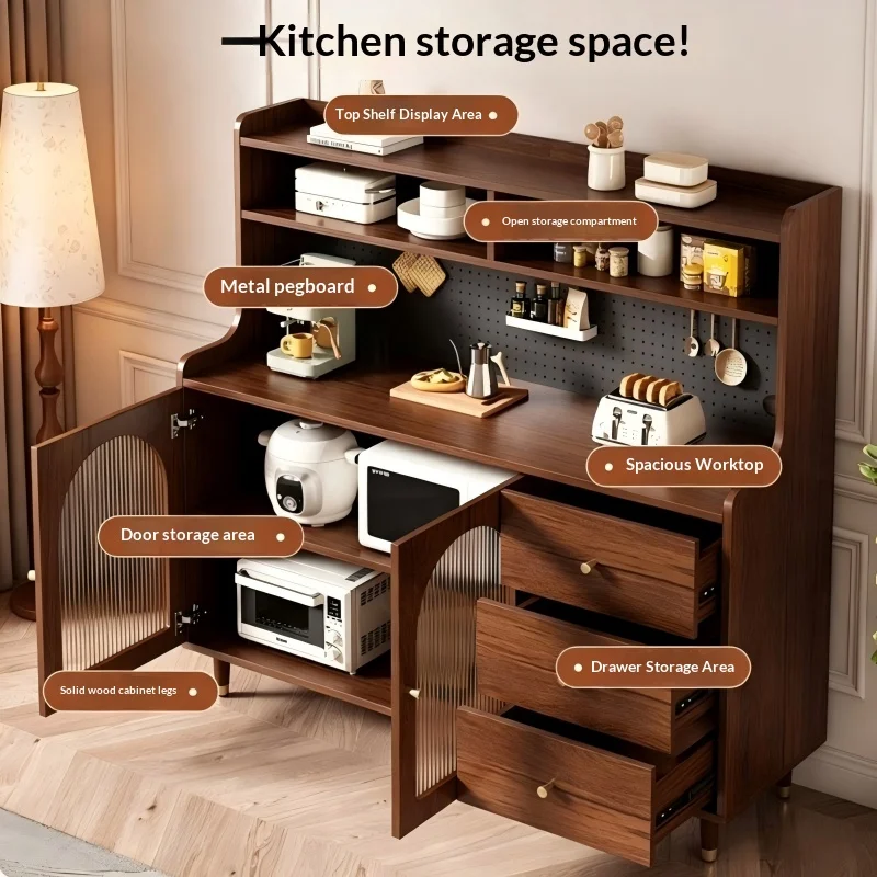 Large Capacity Luxury Sideboard Display Cabinet, Arch See-through Door, Open Upper Shelves for Kitchen Dining Multi Storage
