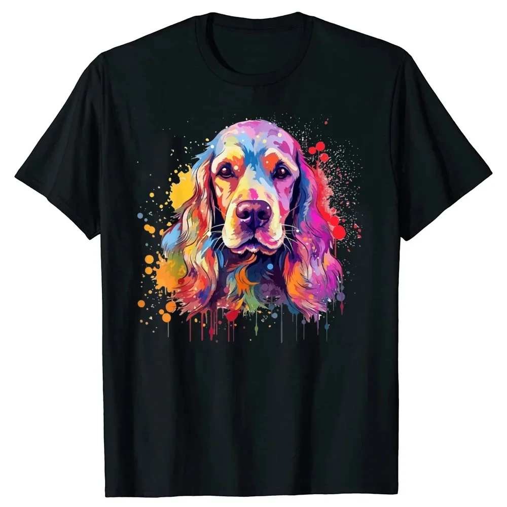 

Colorful Splash Art Cocker Spaniel Dog Graphic Tee Breathable Cotton Short Sleeve T-Shirt Casual Round Neck Tops