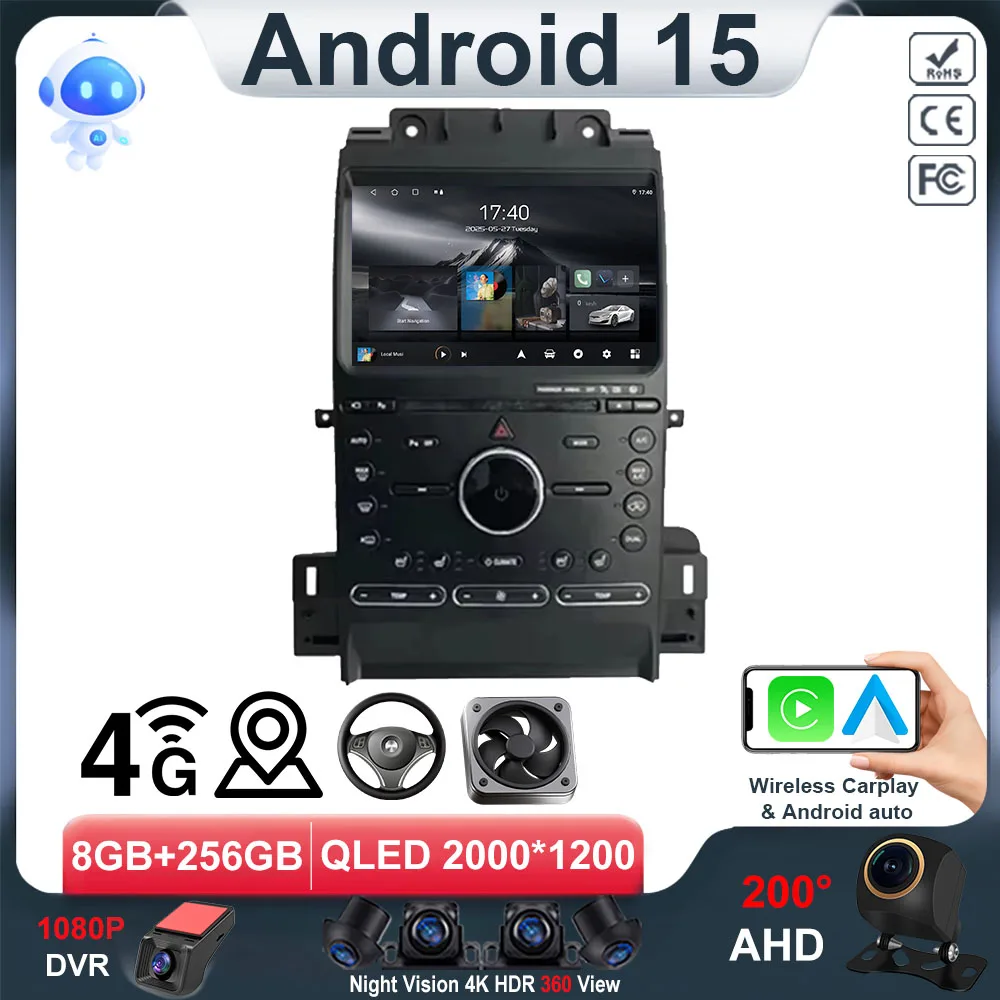 Carplay Android 15 For Ford Taurus 2011-2016 Auto Radio Stereo Head Unit Multimedia Player Navigation GPS NO 2din DVD 5G Wifi BT