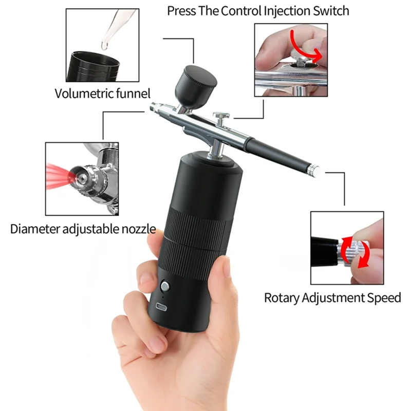 

ABDE-Portable Rechargeable Wireless Airbrush With Compressor Double Action Spray Tools For Face Beauty Nail Art Tattoo