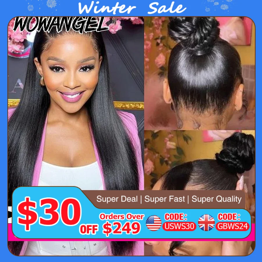 

Парики WowAngel 28in 360 HD на сетке спереди, прямые парики из человеческих волос на полной сетке, скины, расплавленная натуральная кожа головы, Remy, бразильские волосы для женщин