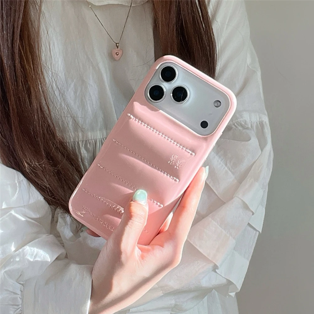 

Luxury PU Leather Down Jacket Phone Case For iPhone 17 16 15 14 Pro Max 13 Shockproof Protective Cover Urban Sophistication Caps