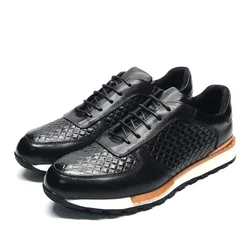 Fashion Men's Casual Shoes Genuine Leather Oxford Sneakers Green Black Brown Blue Brand Designer Comfortable Shoes for Men