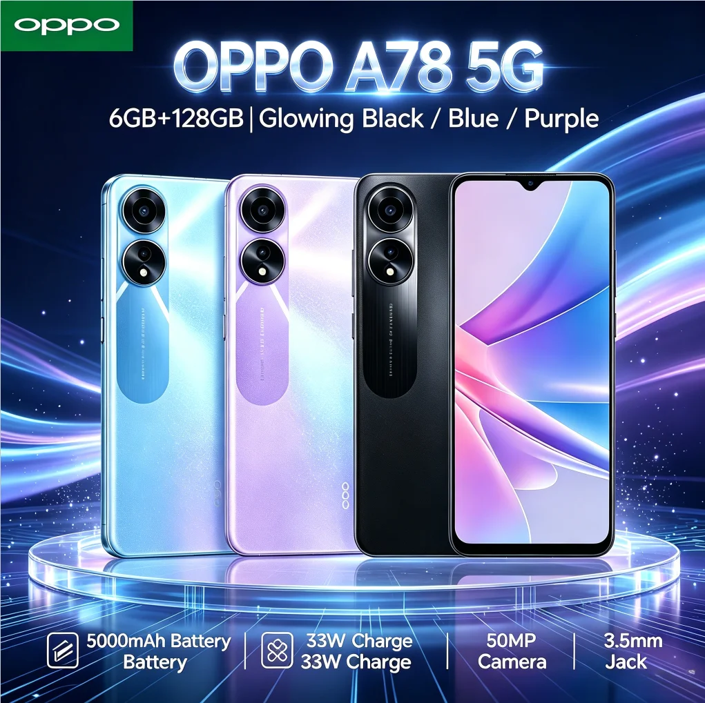 OPPO A78 2026 Official Authentic Smartphone 6GB RAM 128GB ROM Unlocked Dual SIM 6.5' FHD+ Helio G99 Gaming Capable