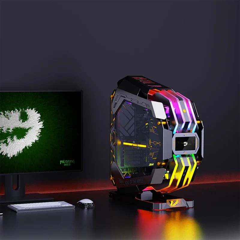 Lovingcool Nieuwe desktopkast Zijpaneel Gehard glas Volledige toren E-ATX ATX LED Gaming PC-behuizing met multifunctioneel scherm