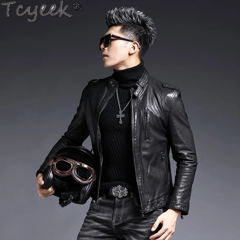 Tcyeek Genuine Leather Jacket Men Real Sheepskin Coat Spring Autumn Clothes Casual Mens Motocycle Jackets Chic Jaqueta Couro