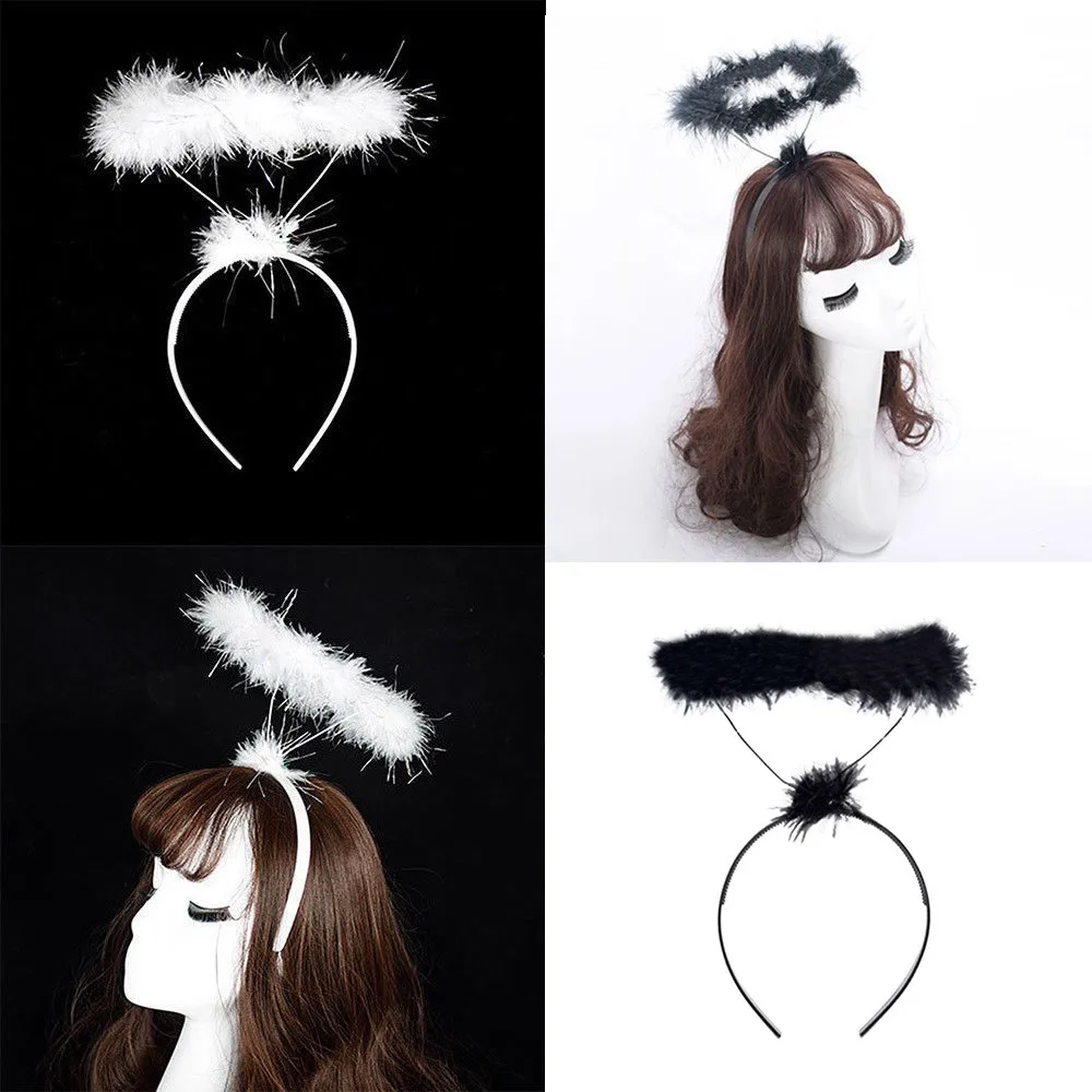 Angel Halo Headband Black White Pink Feather Angel Headband Christmas Festival Party Favor Angel Outfit Cosplay Accessories