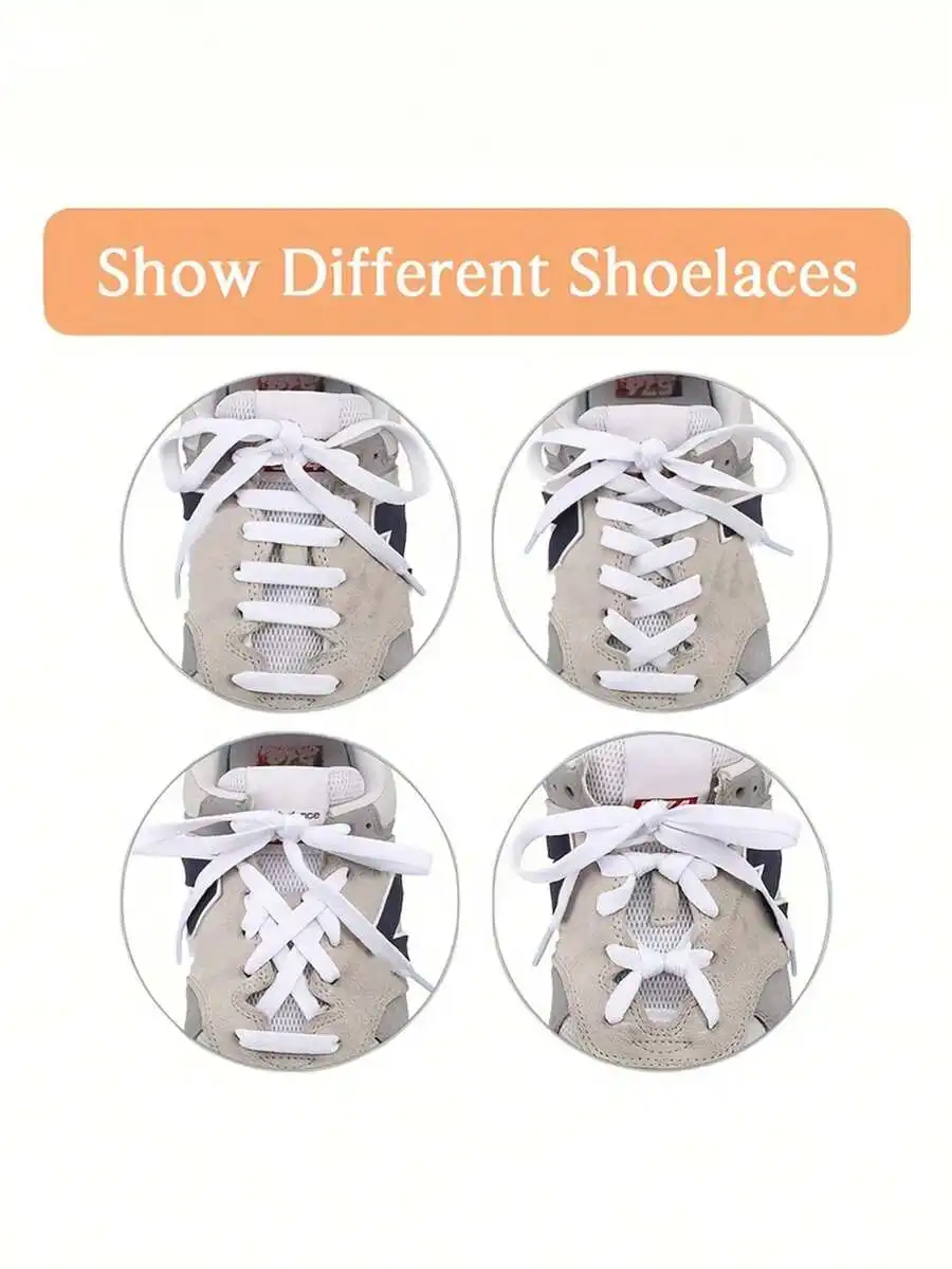 

2 пары белых плоских шнурков длиной 120 см для кроссовок и спортивной обуви.