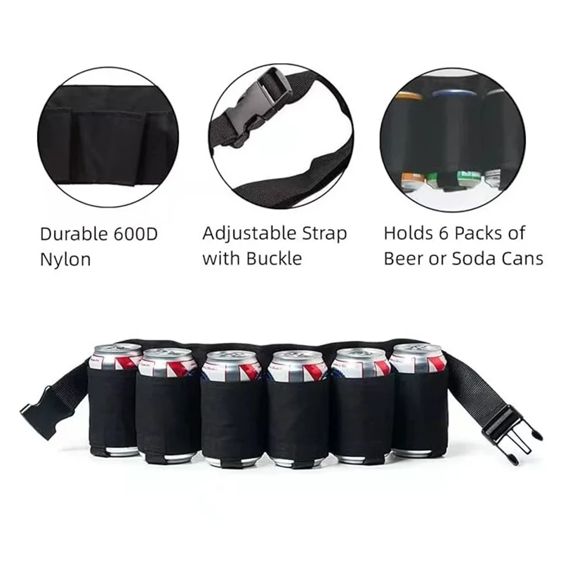 Adjustable 6 Pockets Waist Hanging Soda Parties Camping Holders Storage Creative Portable Beer Waist For Outdoor BBQ Picnics Bag