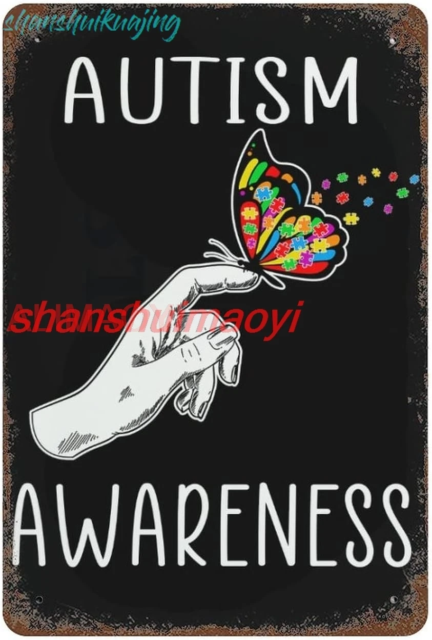 Autism Awareness Metal Sign Puzzle Piece Autism Awareness Art Tin Sign Vintage Metal Tin Outdoor Metal Signs for Home Bar W sign