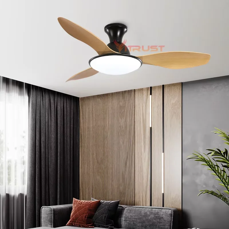 LED Ceiling Fan Light Low Floor Ceiling Fan Chandelier Lamp Black White 110V 220V Remote Control Fan Dining Room Bedroom Living