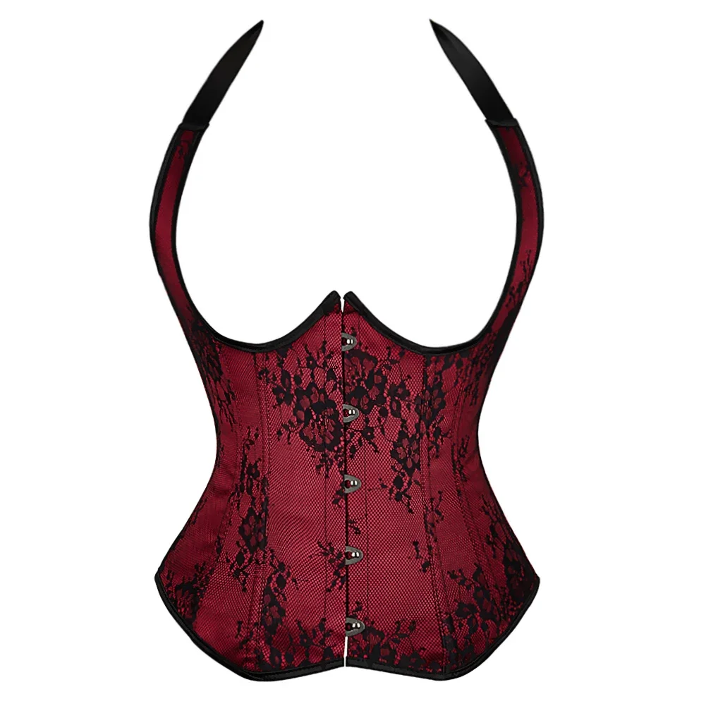 ZBDZSW Vintage Underbust Corset Top Women Gothic Jacquard Plastic Bones