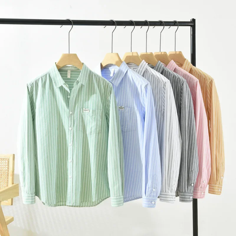 Spring and Autumn New Casual Striped Oxford Shirts for Men Pure Cotton Slim Turn-down Collar Shirts C6628