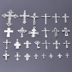 6pcs Religious Metal Retro Silver Color Cross Pendant Charms For Jewelry Making Bulk Christ Jesus Pendants DIY Necklace Earrings
