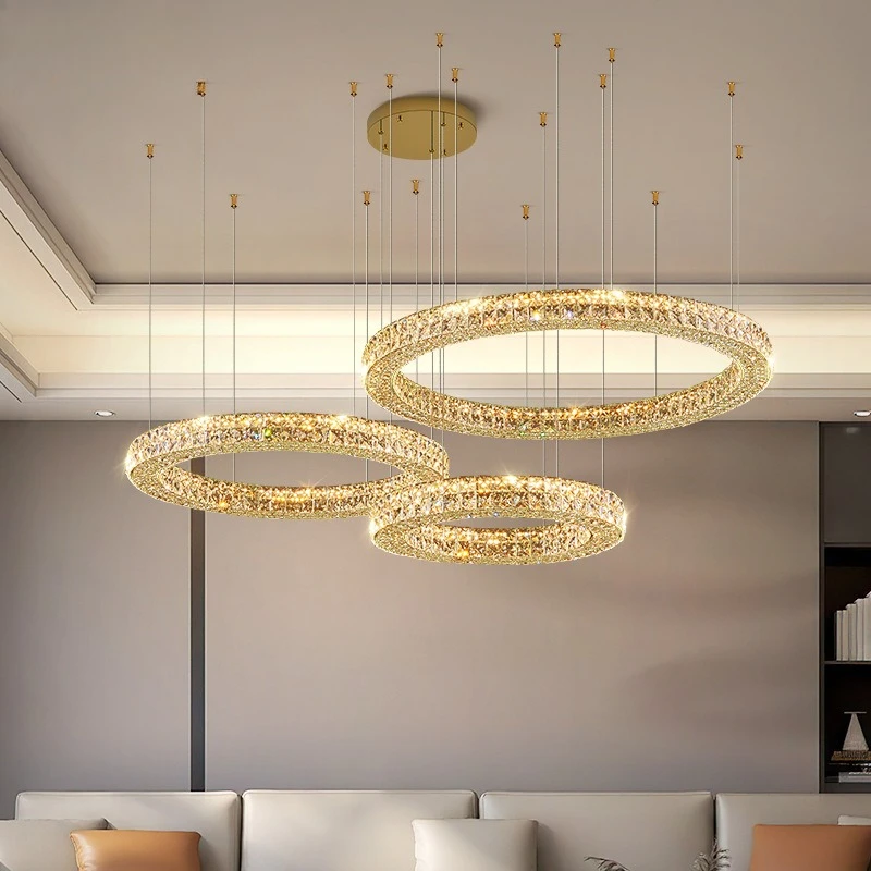 Designer Living Room Pendant Light Luxury Style 2025 New High-end Atmospheric Circular Crystal Pendant Light Living Room Main Li