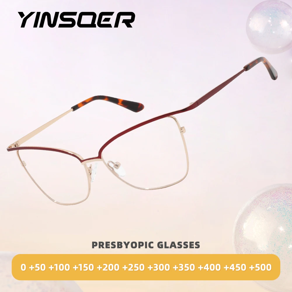 

Fashion Cat-Eye Metal Reading Glasses - Chic Lightweight Frames for Women, Blue Light Blocking (0.0~+6.00)