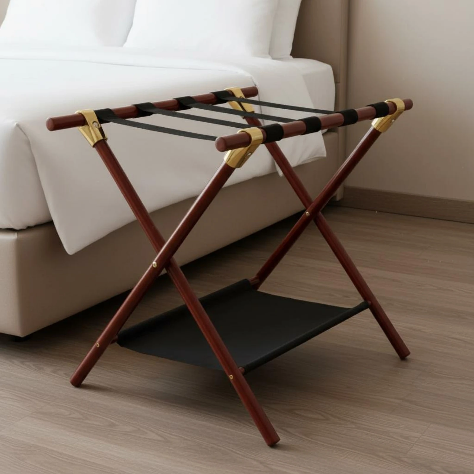 Bamboo Luggage Rack Space-Saving Folding Luggage Rack Foldable Suitcase Stand Thickened Storage Furniture Scratchunmarked