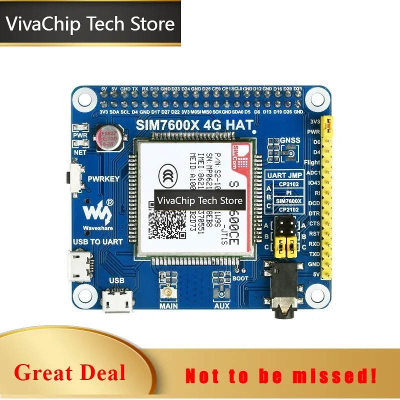 VivaChip TechSIM7600CE-JT1S 4G HAT for Raspberry Pi, supports 4G / 3G / 2G communication, for China