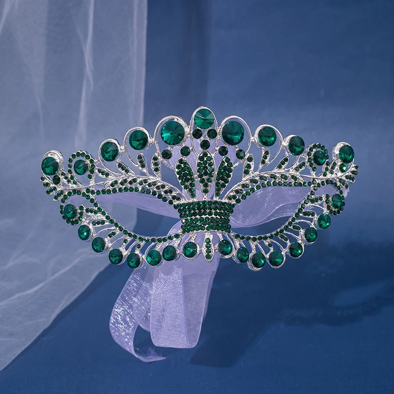 Rhinestone Women Masquerade Masks Couple Diamond Venetian Crown Mask Crystal Prom Halloween Bride Party Tassel Wedding Cosplay