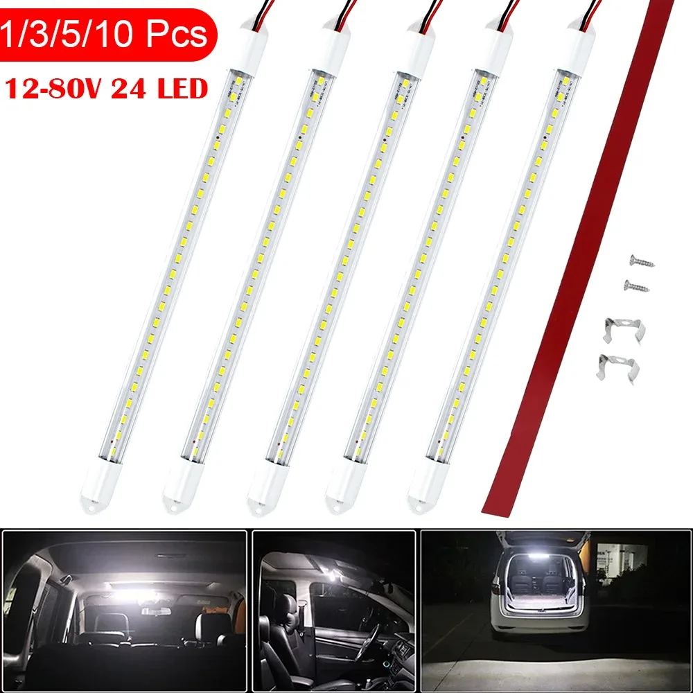 

30CM 12V-80V 24 LED Car Interior Lights Strip Bar Universal Cabin Celling Lamp with ON/OFF Switch for Van Lorry Truck RV Caravan
