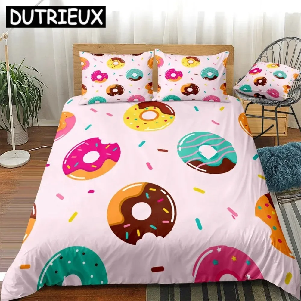 Candy Bedding Set Donuts Duvet Cover Set Girl Boy Kid Bed Linen Cartoon Donuts Home Textile Children Bed Set Candies Bedclothes