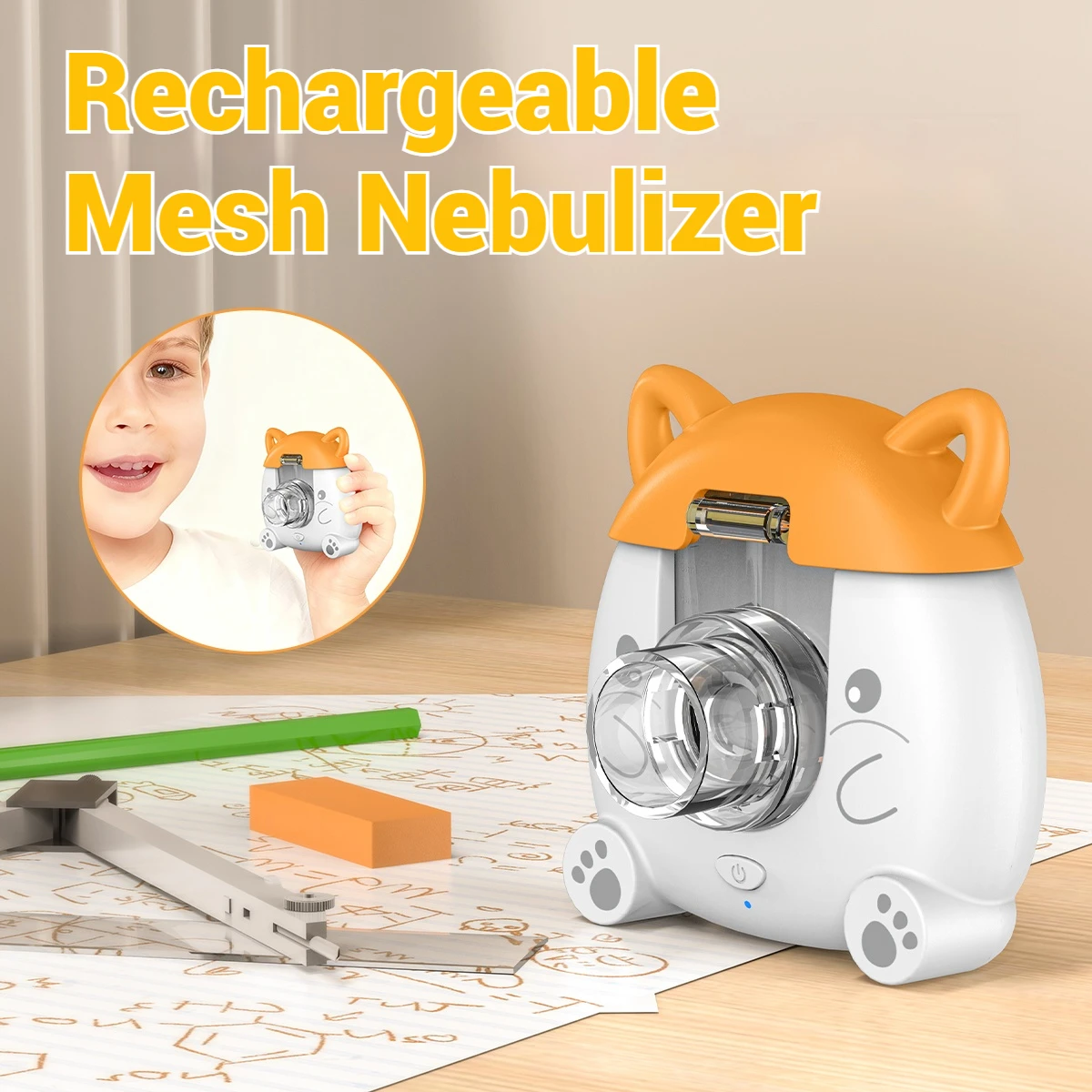 AiQUE Medizinischer leiser Mesh-Vernebler, wiederaufladbarer Asthma-Inhalator für Kinder, tragbarer Mini-Zerstäuber für Kinder im Gesundheitswesen