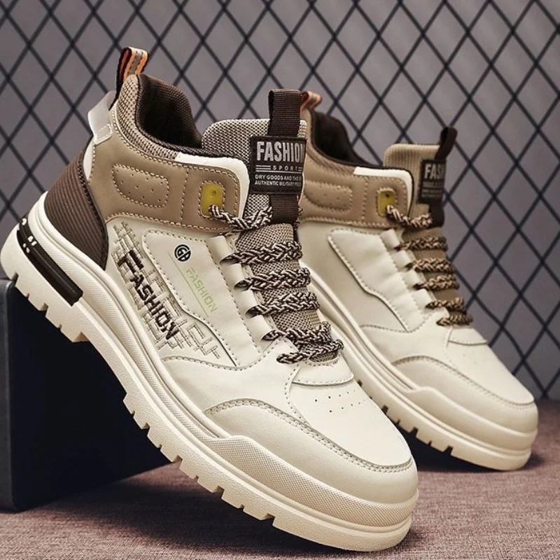 

Spring Men's Shoes Breathable High-Top Sneakers Casual Sporty Men's Fashion All-Match White Shoes Thick Bottom Leisure Board ...