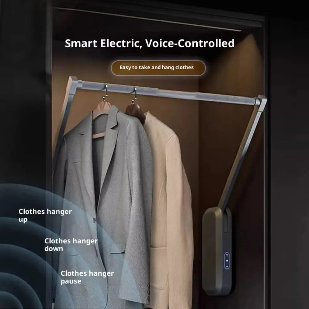 Smart Voice Aluminum Alloy Electric Lifting Clothes Rod for Wardrobe Modern Simple Design Automatic Hanger Touch Induction