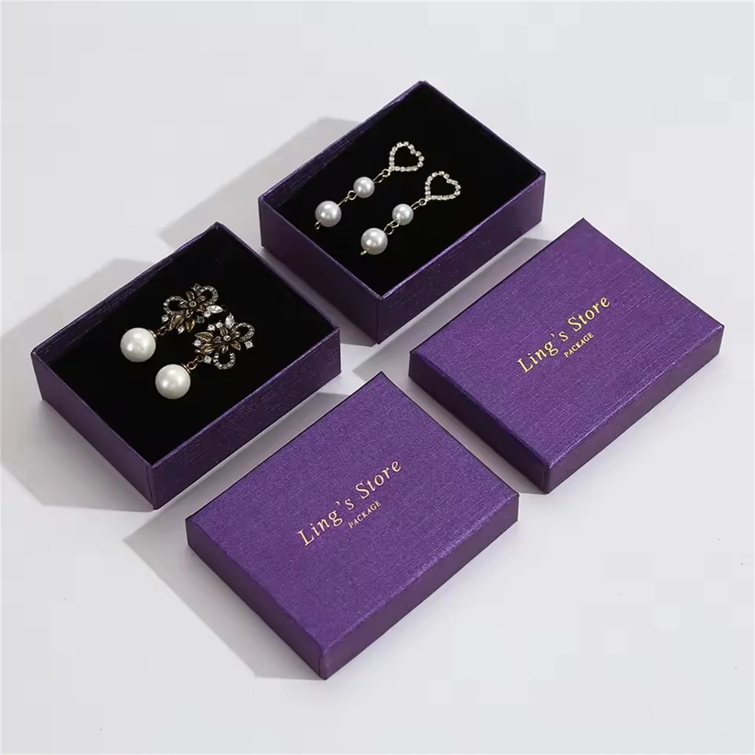 

24 шт., квадратная коробка для упаковки ювелирных изделий из фиолетовой бумаги на заказ, для ожерелья, колец, серег, браслета, подарочная коробка, хранилище логотипа, печать