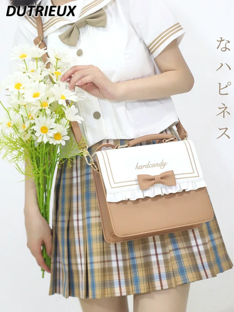 JK Lolita Style Casual One Shoulder Crossbody Bag Girls' Small Square Sweet Cute Fashion 2024 New Spring Autumn Women's Bags