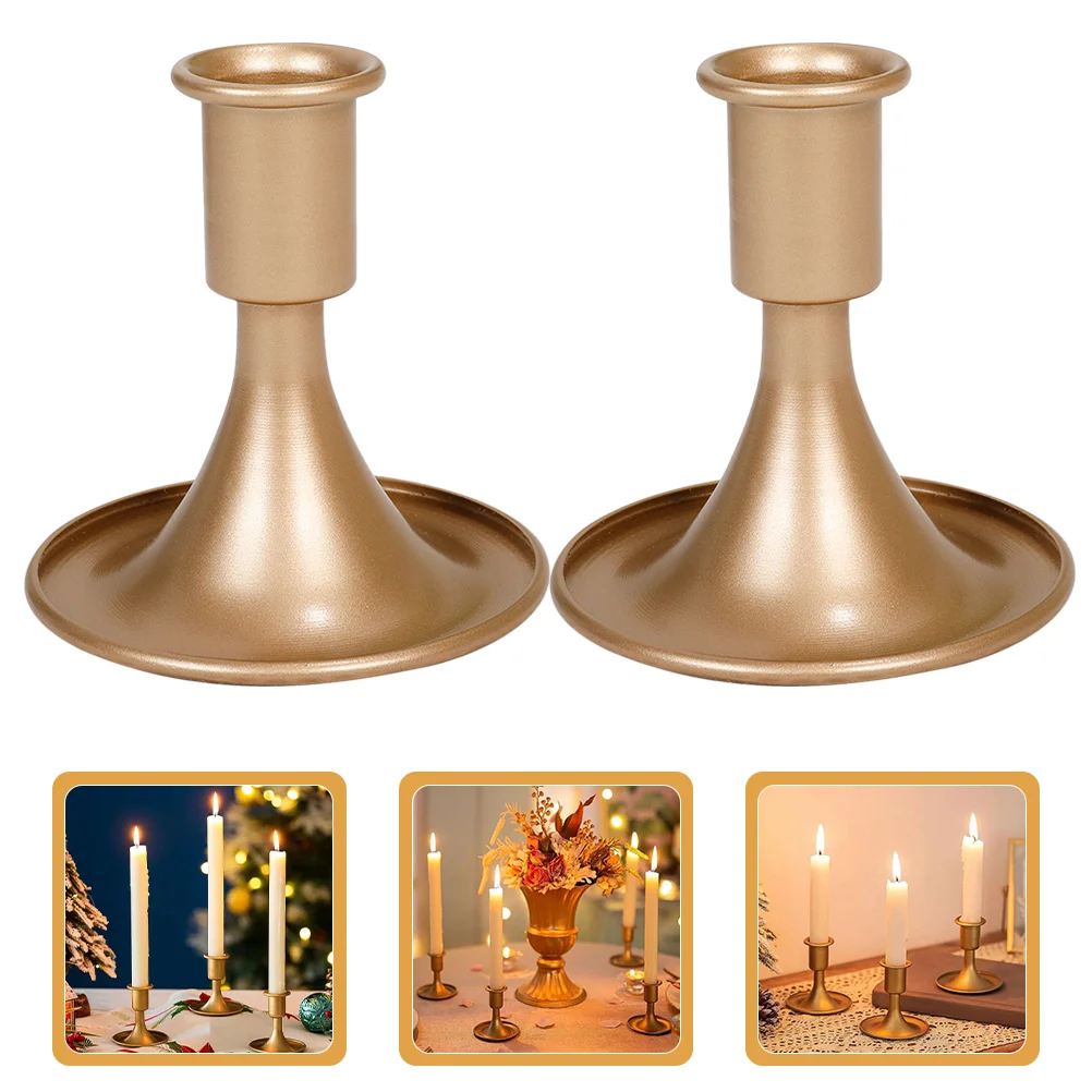 2 Pcs Vintage Iron Candlestick Holder 8 2x8 5cm Gold Elegant Tabletop Decor for Wedding Party Banquet Retro Taper